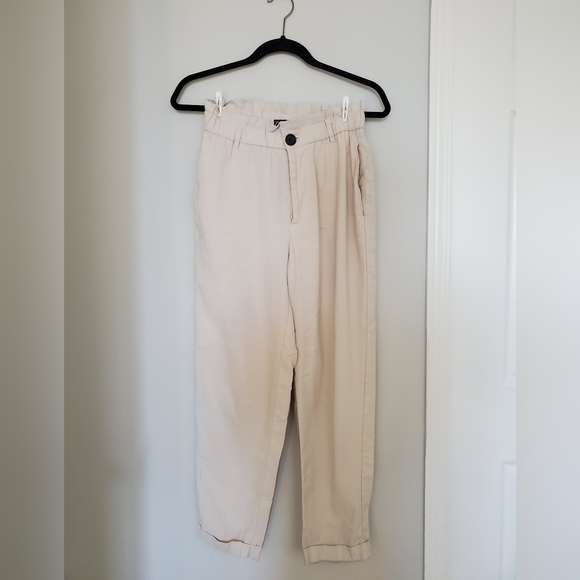 ZARA PAPER BAG CREAM TROUSERS - Picture 1 of 4